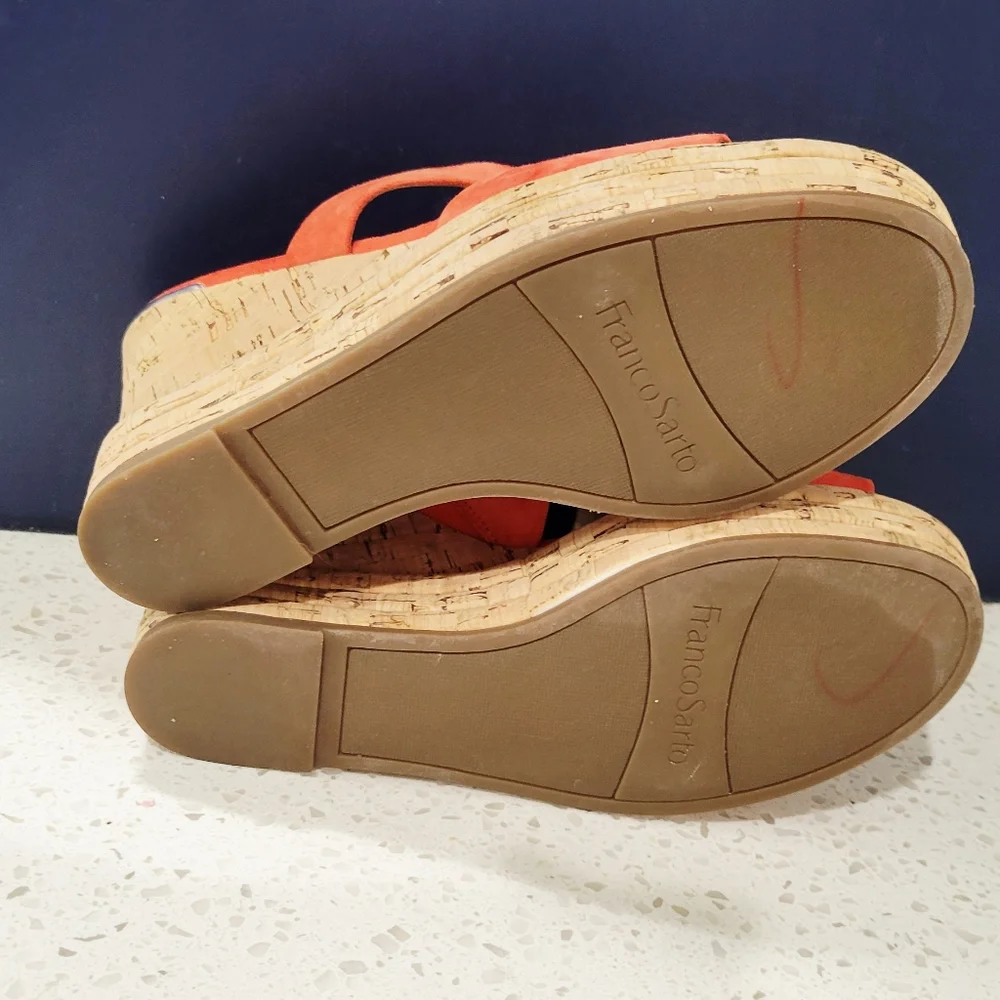 Franco Sarto Fiore Cork Wedge Coral Suede Sandals | Size 6.5